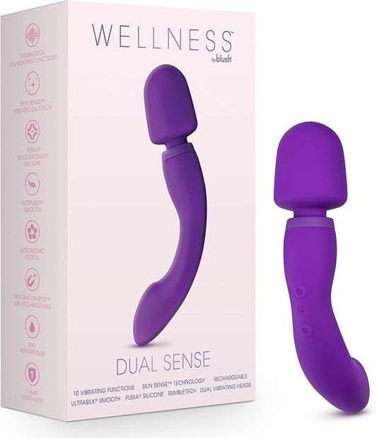 Blush Wellness Dual Sense เครื่องสั่นแบบซิลิโคนแบบชาร์จไฟได้พร้อม G-Spot และ Wand แบบปลายคู่