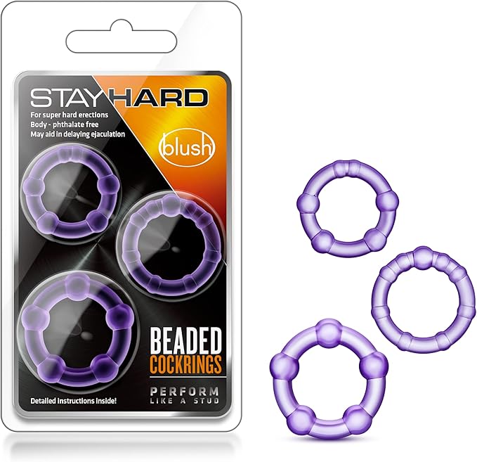 Blush Novelties Genuine Stay Hard Beaded Cock Rings in 3 Sizes