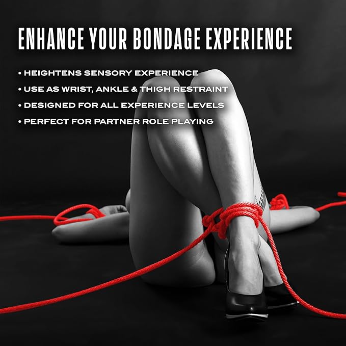 Blush Novelties Temptasia Red Bondage Rope, 32 Foot Non-Slip Shibari Rope 100% Cotton, Comfortable BDSM, Easy to Clean, Machine Washable, Thick and Sturdy for Binding