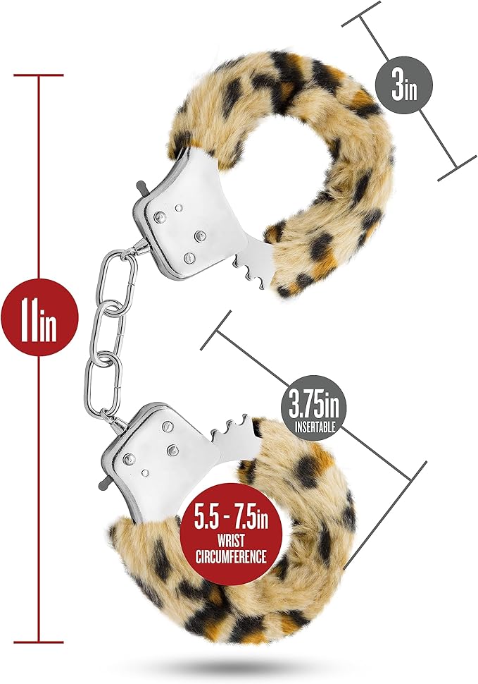 Blush Novelties Temptasia Realistic Leopard Print Faux Fur Metal Hand Cuffs