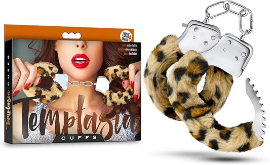 Blush Novelties Temptasia Realistic Leopard Print Faux Fur Metal Hand Cuffs