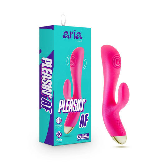 Blush  Aria By  Pleasin' AF:  Stimulator + Dual Pulsations Fuchsia Silicone Vibrator