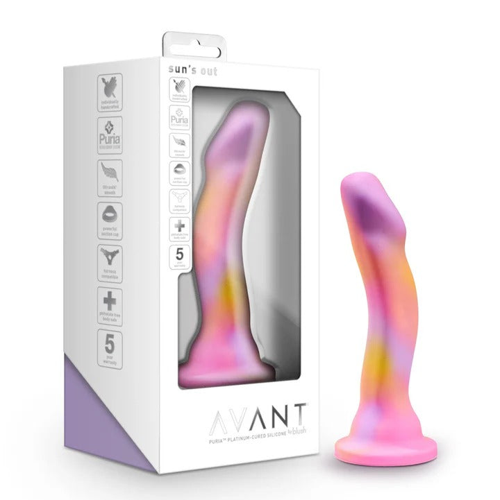 Avant By Blush® | Sun's Out Pink: Artisan 7 Inch Curved P-Spot / G-Spot Dildo with Suction Cup Base