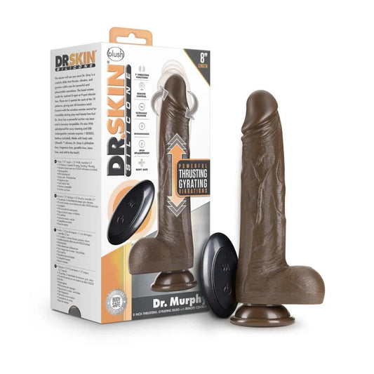 Dr. Skin Silicone By Blush® | Dr. Murphy Realistic Chocolate 8.75-Inch Long Thrusting & Vibrating Dildo With Suction Cup Base