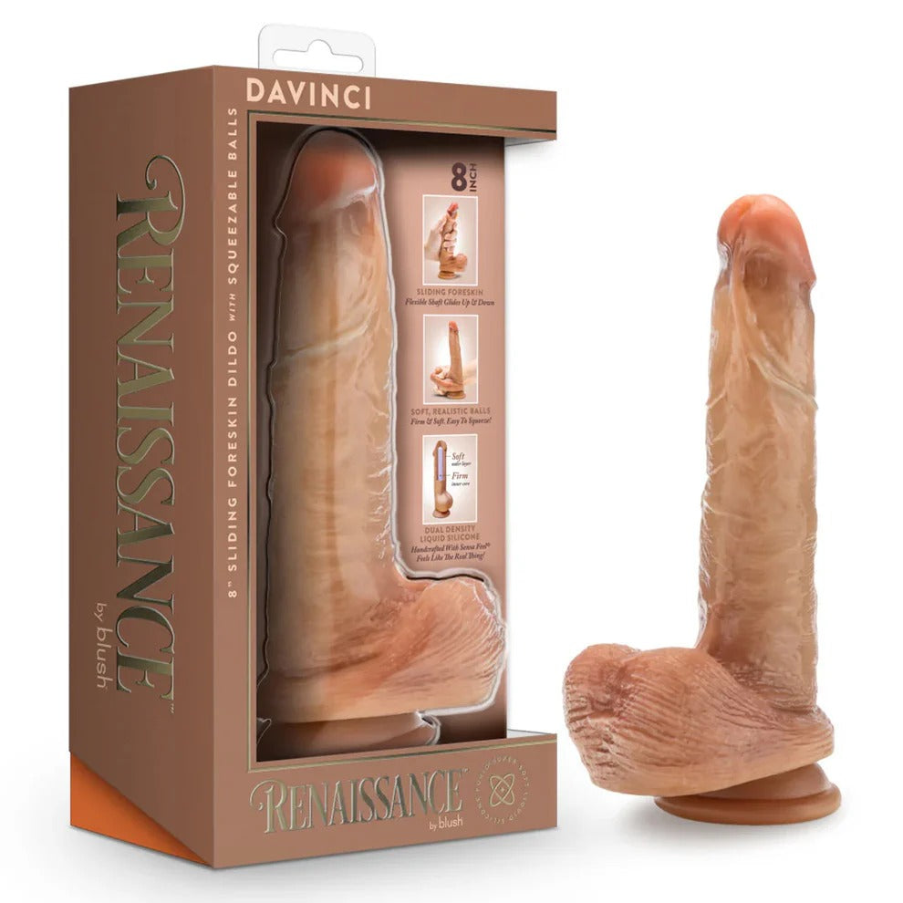 Blush Renaissance DaVinci 8" Sliding Foreskin Dildo with Squeezable Balls