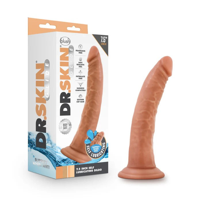 Dr. Skin Glide By Blush® | Realistic Mocha 7.5-Inch Long Self-Lubricating Dildo With Suction Cup Base