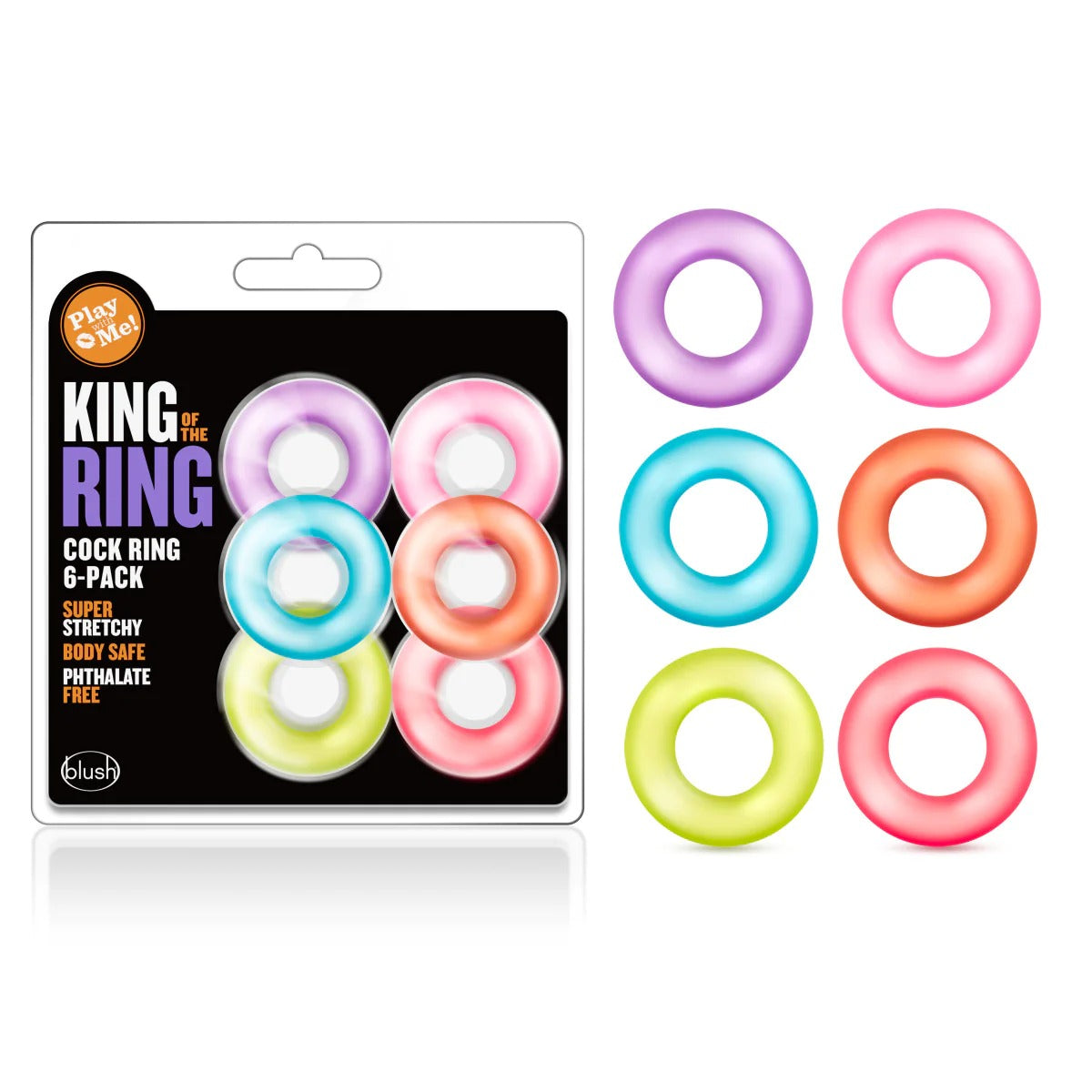 BLUSH NOVELTIES – PLAY WITH ME – 6 PACK COCK RINGS – KING OF THE RING