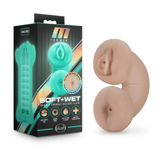 M For Men By Blush® | Soft & Wet Double Trouble Glow in the Dark Realistic Vanilla Masturbator / Stroker