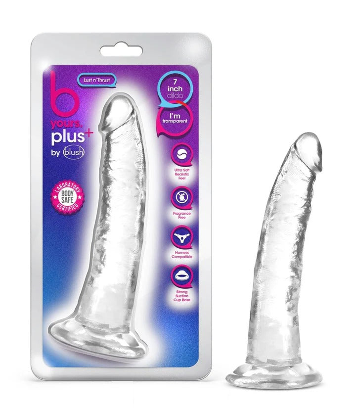 B Yours Plus By Blush® | Lust N’ Thrust Realistic G-Spot Clear 7.5-Inch Long  Suction Base Dildo