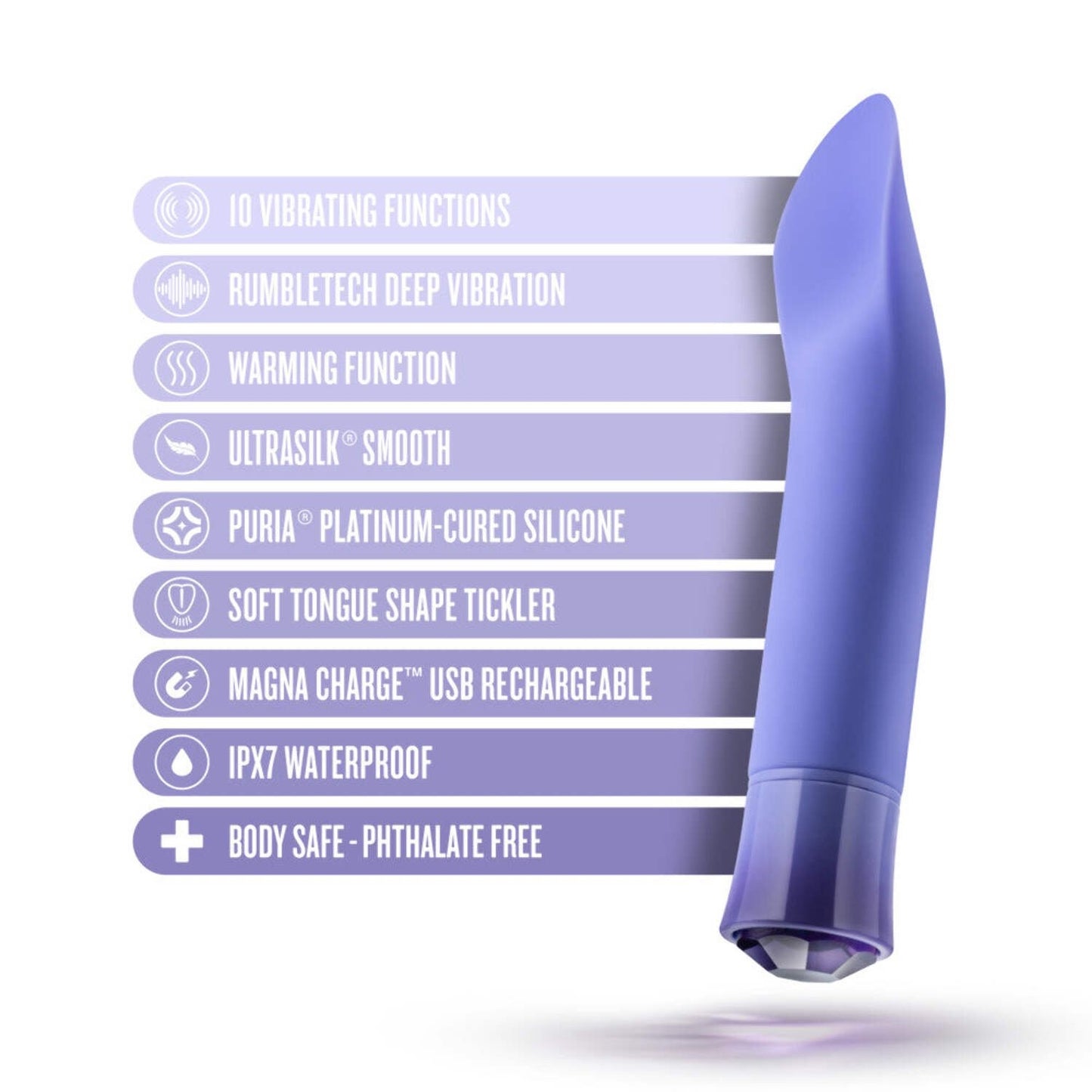 Blush Oh My Gem Enrapture 6.5 Inch Warming  Vibrator in Tanzanite - Made with Smooth Ultrasilk® Puria™ Silicone