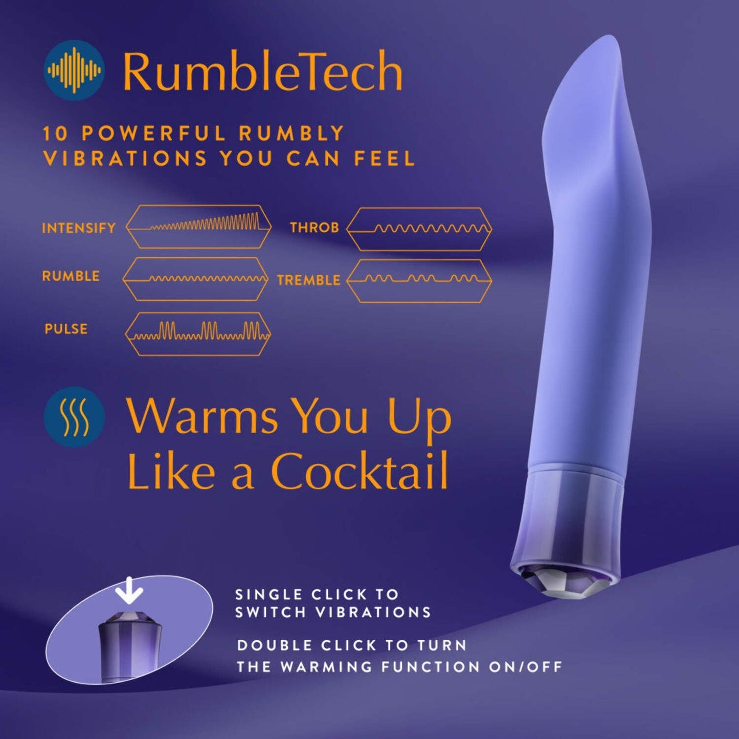 Blush Oh My Gem Enrapture 6.5 Inch Warming  Vibrator in Tanzanite - Made with Smooth Ultrasilk® Puria™ Silicone