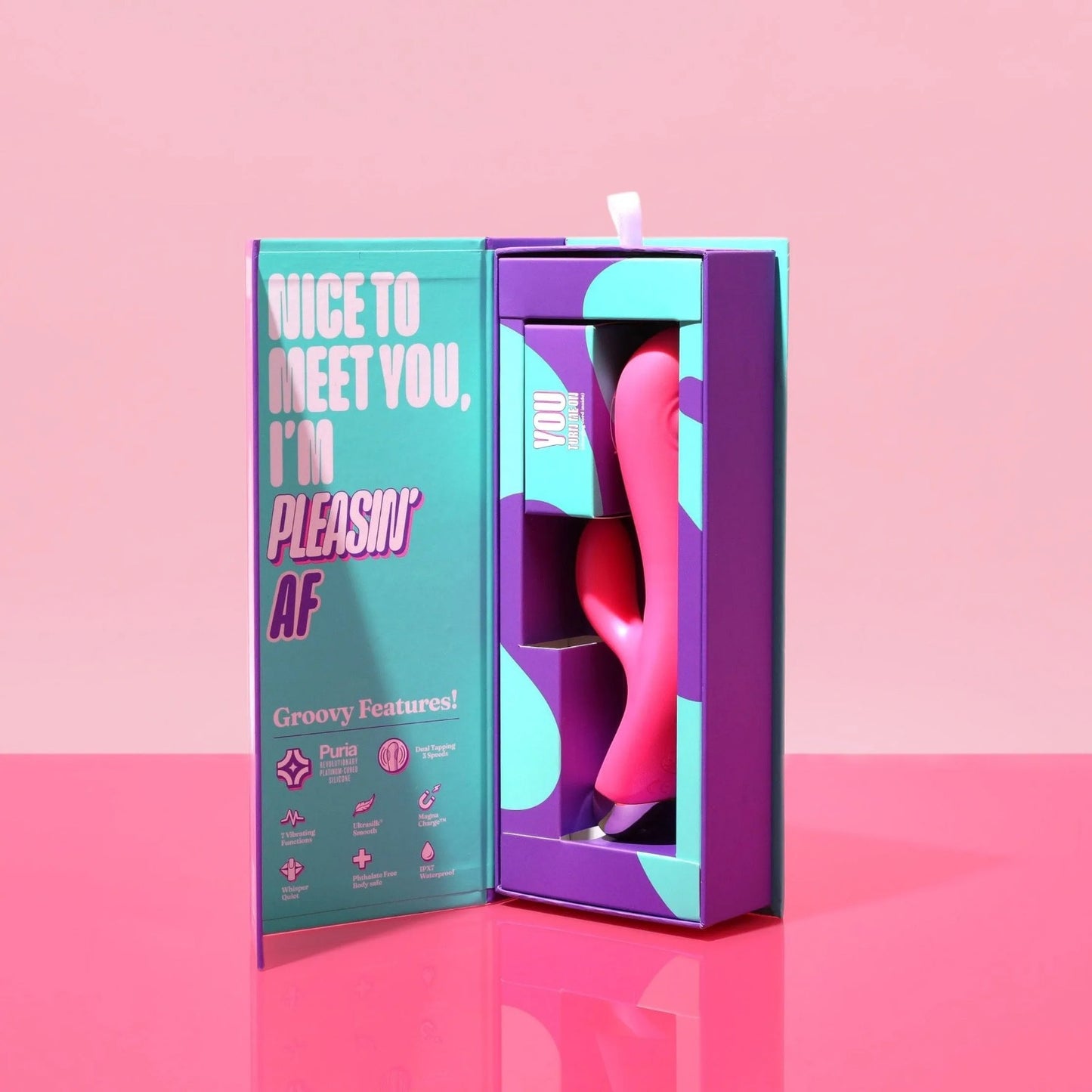 Blush  Aria By  Pleasin' AF:  Stimulator + Dual Pulsations Fuchsia Silicone Vibrator