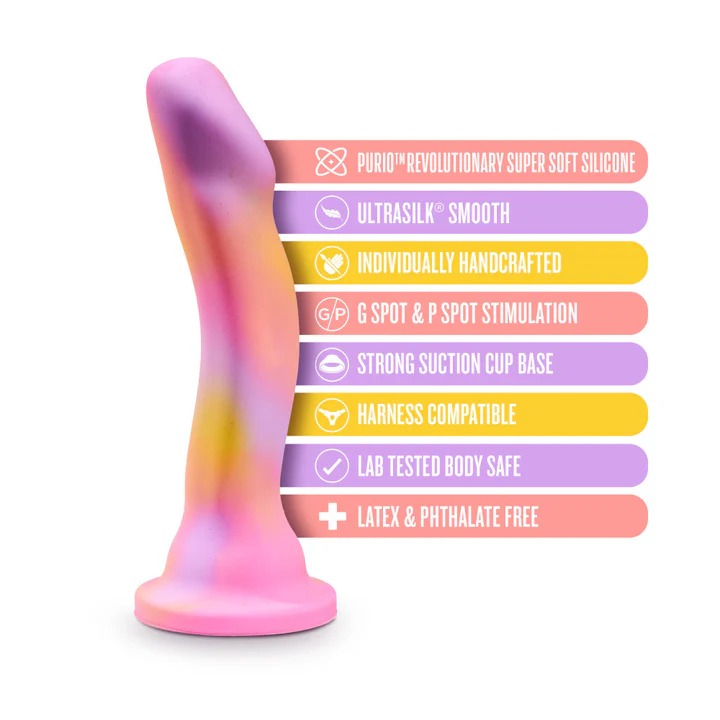 Avant By Blush® | Sun's Out Pink: Artisan 7 Inch Curved P-Spot / G-Spot Dildo with Suction Cup Base