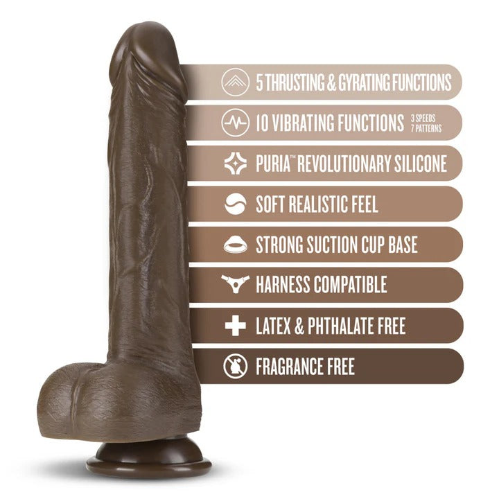 Dr. Skin Silicone By Blush® | Dr. Murphy Realistic Chocolate 8.75-Inch Long Thrusting & Vibrating Dildo With Suction Cup Base