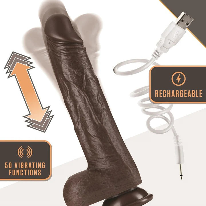 Dr. Skin Silicone By Blush® | Dr. Murphy Realistic Chocolate 8.75-Inch Long Thrusting & Vibrating Dildo With Suction Cup Base