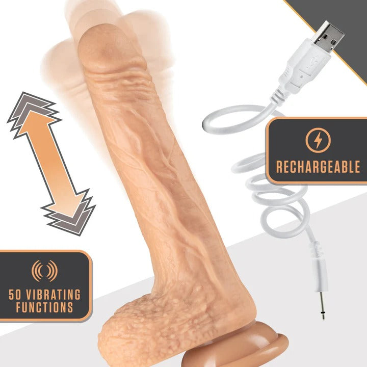 Dr. Skin Silicone By Blush® | Dr. Grey Vanilla 7.75-Inch Long Rechargeable Thrusting & Vibrating Dildo With Suction Cup Base