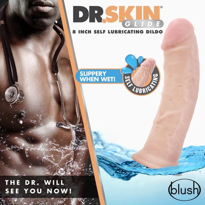 Dr. Skin Glide By Blush® | Realistic Vanilla 8-Inch Long Self-Lubricating Dildo With Suction Cup Base