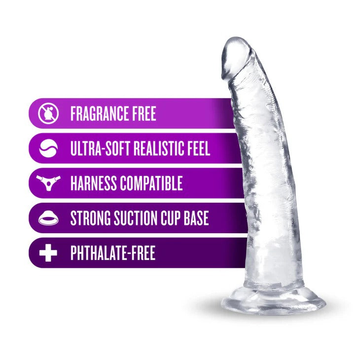 B Yours Plus By Blush® | Lust N’ Thrust Realistic G-Spot Clear 7.5-Inch Long Suction Cup Base Dildo