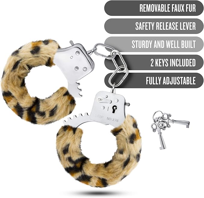 Blush Novelties Temptasia Realistic Leopard Print Faux Fur Metal Hand Cuffs